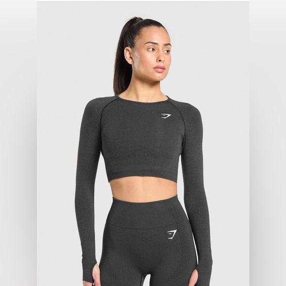Gymshark Tops - Gymshark Vital Seamless 2.0 Crop Top Black Marl